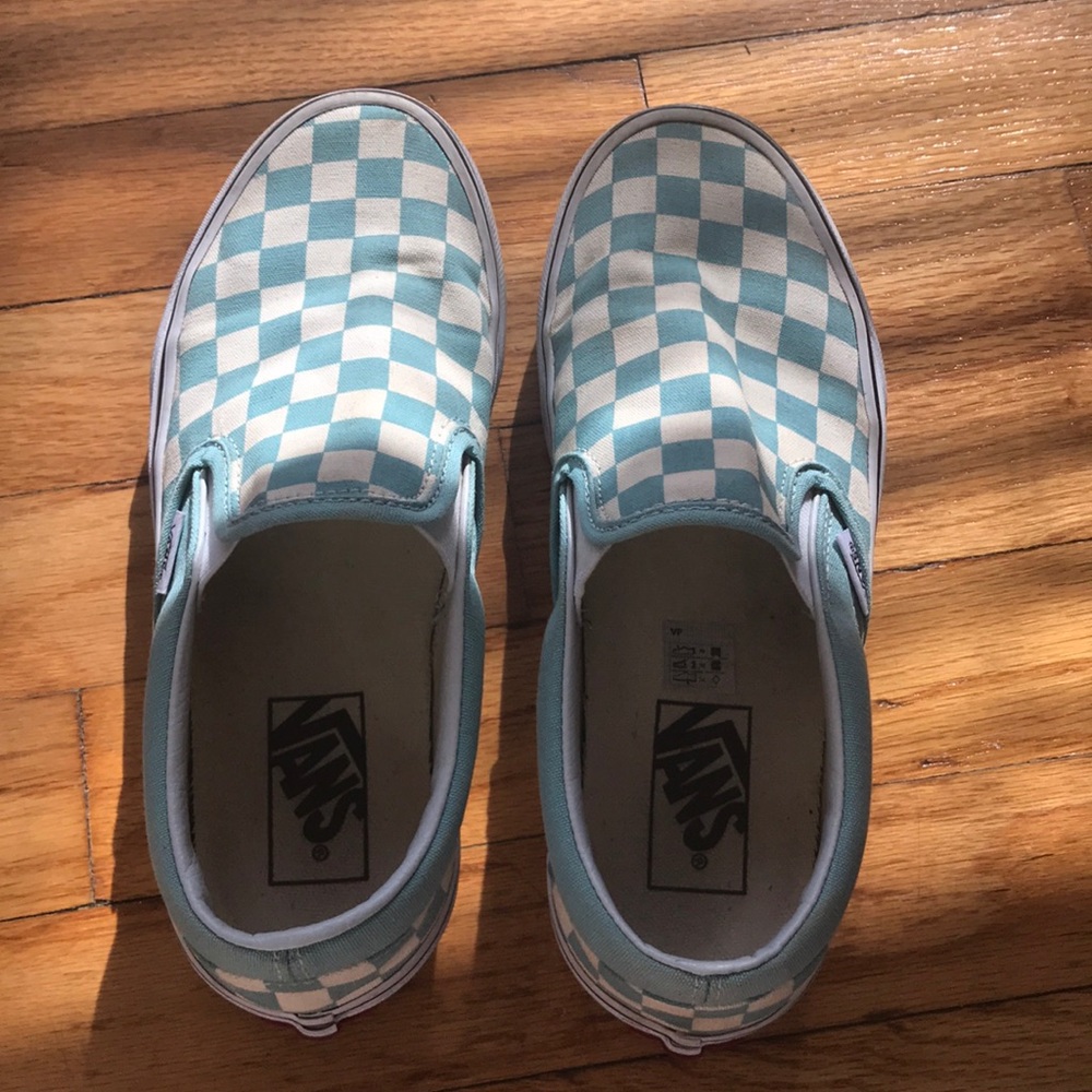Teal Vans Checkerboard Slip Ons